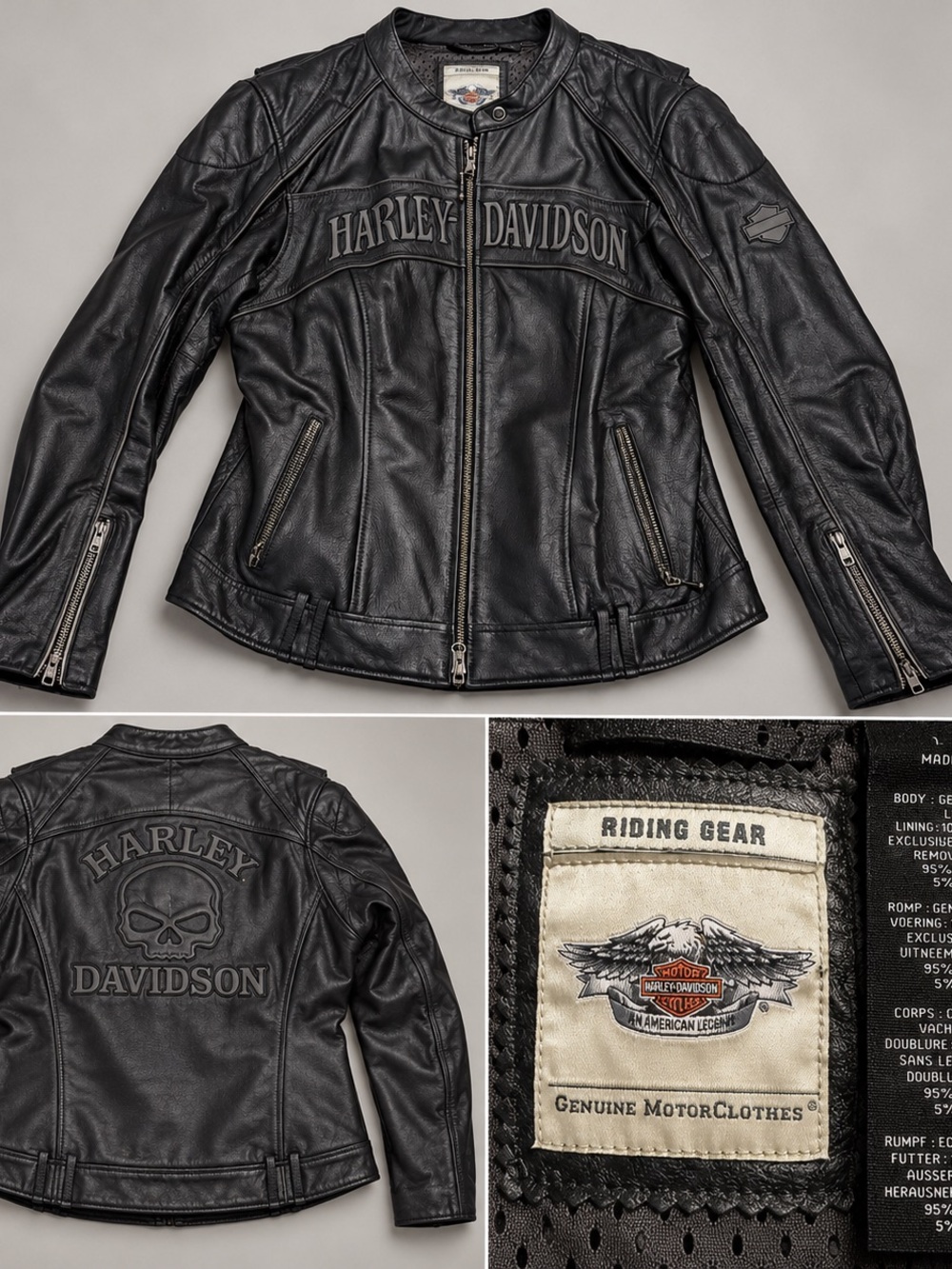 Harley-Davidson Black Women's Embroidered Leather Riding Jacket